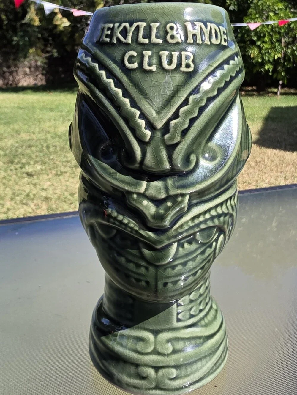 Vintage Jekyll & Hyde Club NYC Green Tiki Mug Headhunter 6.75”